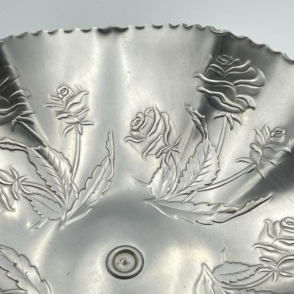Vintage‎ Aluminum Rose Compote Pedestal Candy Dish 7
